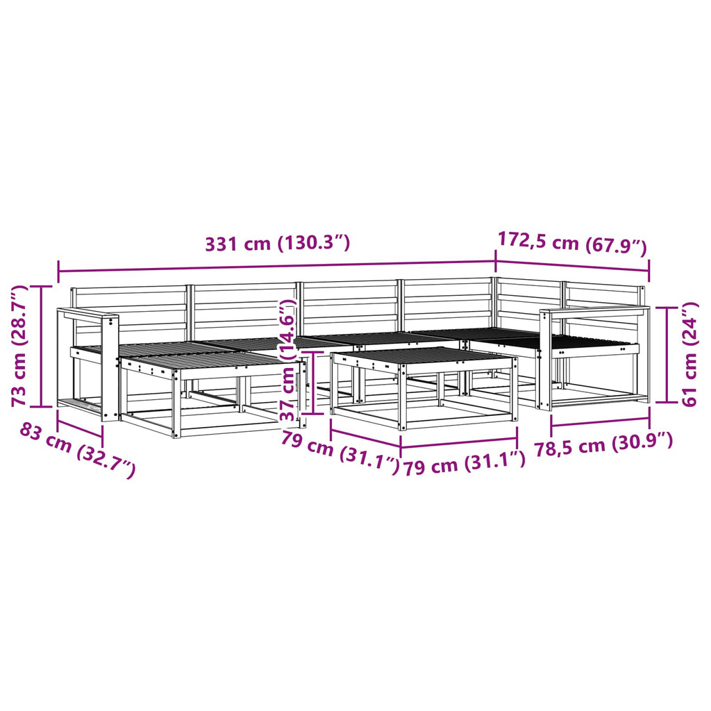 vidaXL Zestaw sof na zewnątrz 7 pcs Biały Lite Drewno Akacji