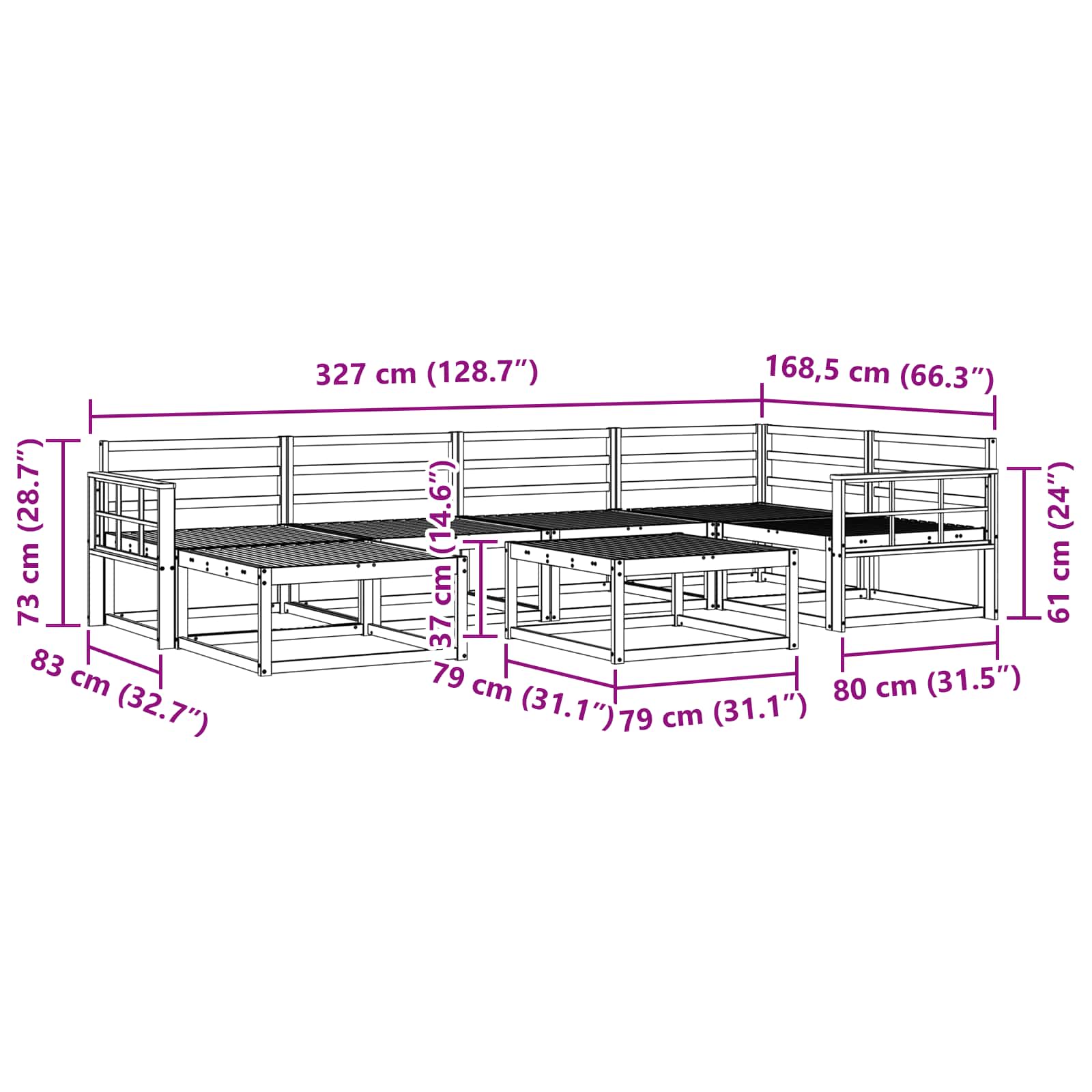 vidaXL Zestaw sof na zewnątrz 7 pcs Biały Lite Drewno Akacji