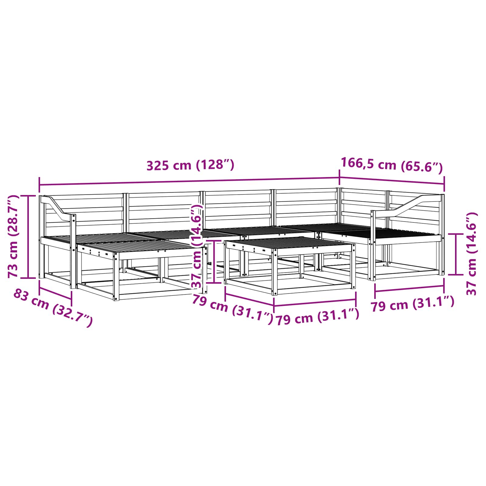vidaXL Zestaw sof na zewnątrz 7 pcs Biały Lite Drewno Akacji