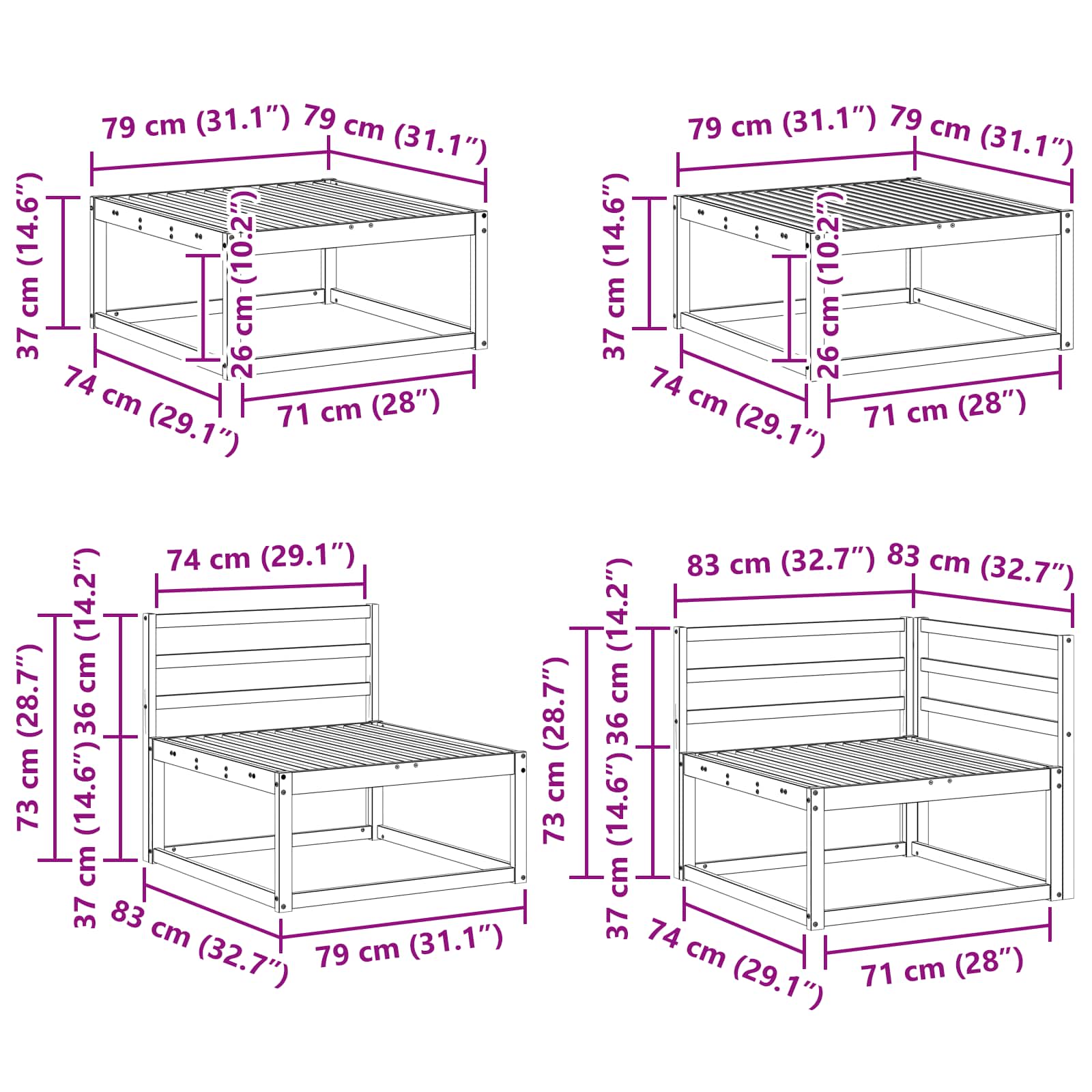 vidaXL Zestaw sof na zewnątrz 7 pcs Biały Lite Drewno Akacji