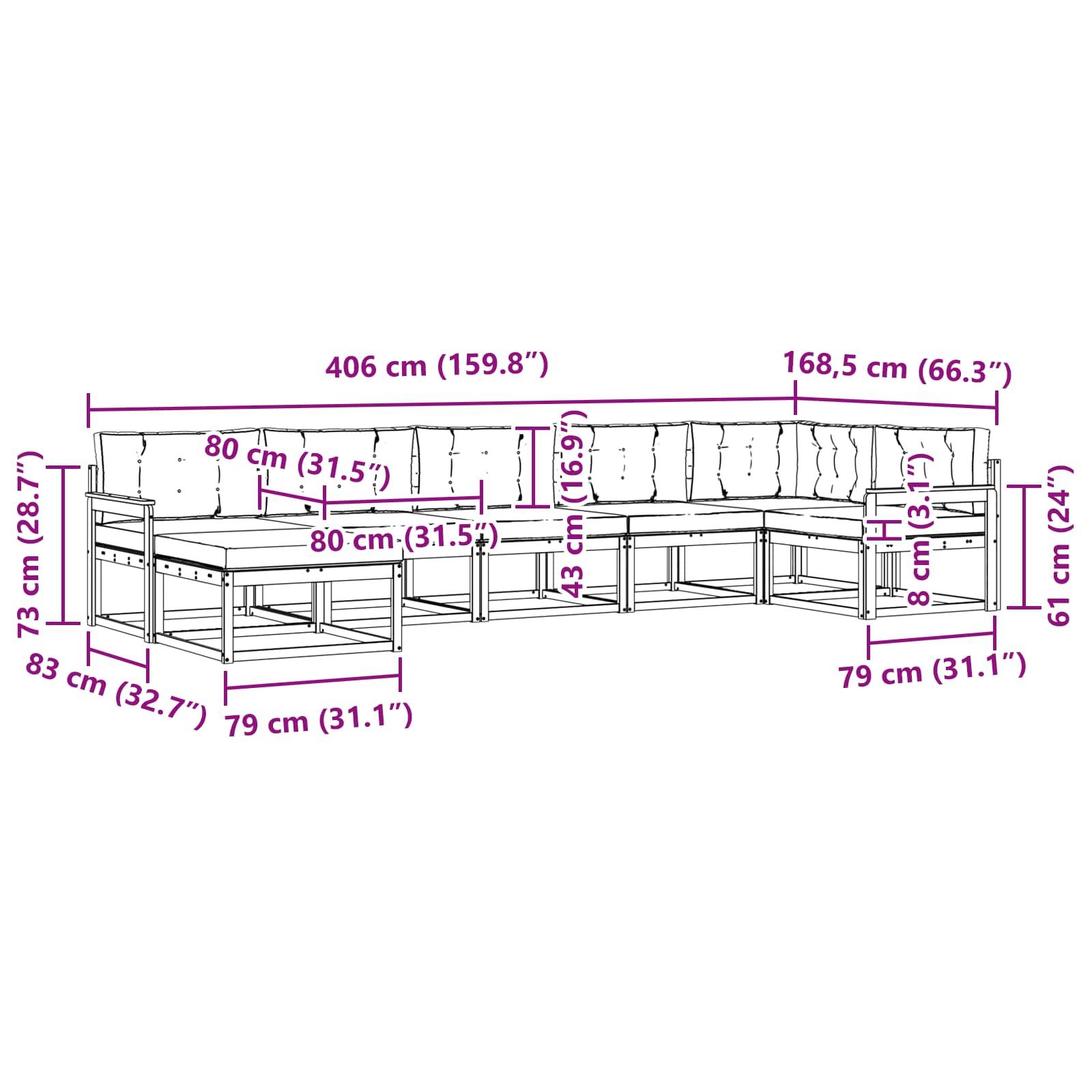 vidaXL Zestaw sof na zewnątrz z poduszką 7 pcs Biały i kremowy