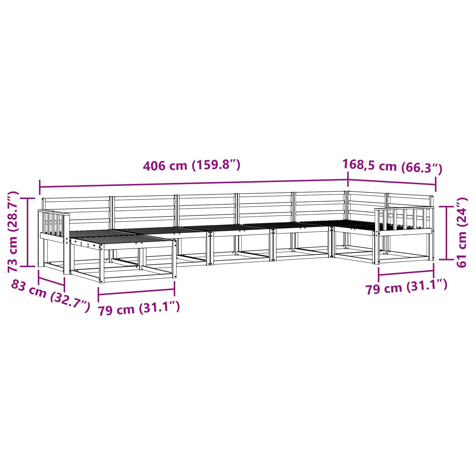 vidaXL Zestaw sof na zewnątrz 7 pcs Biały Lite Drewno Akacji
