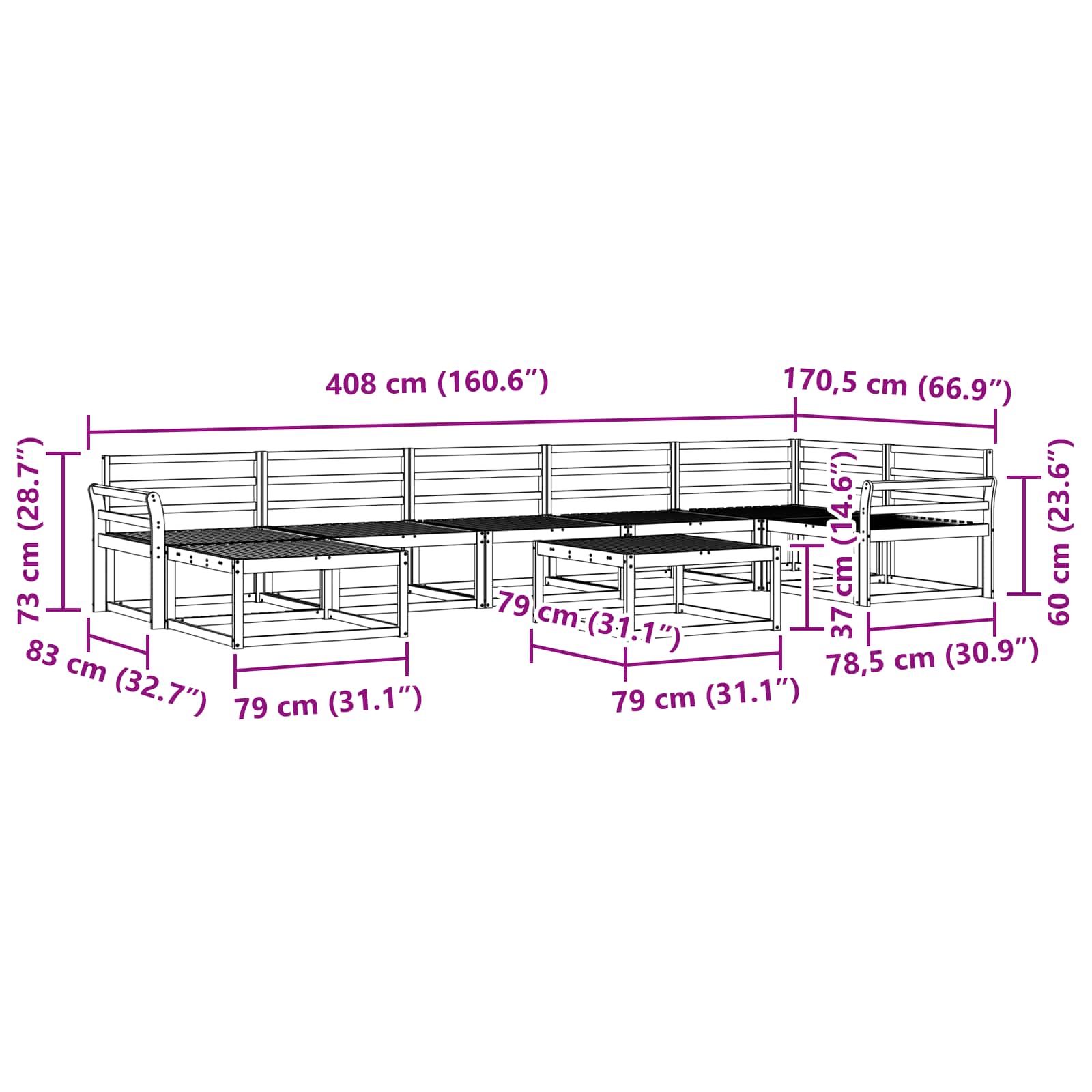 vidaXL Zestaw sof na zewnątrz 8 pcs Biały Lite Drewno Akacji