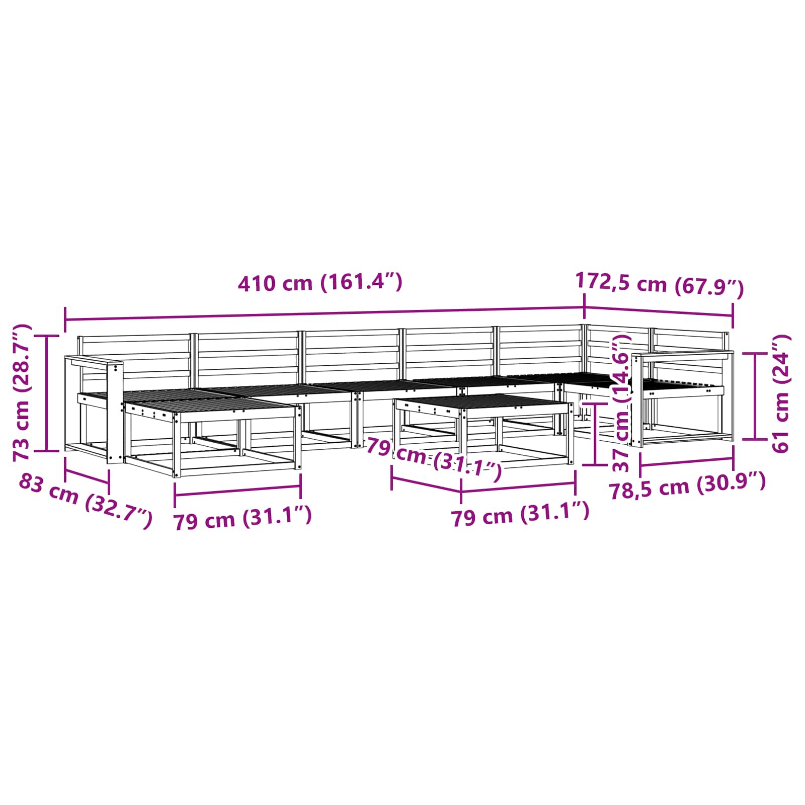 vidaXL Zestaw sof na zewnątrz 8 pcs Biały Lite Drewno Akacji