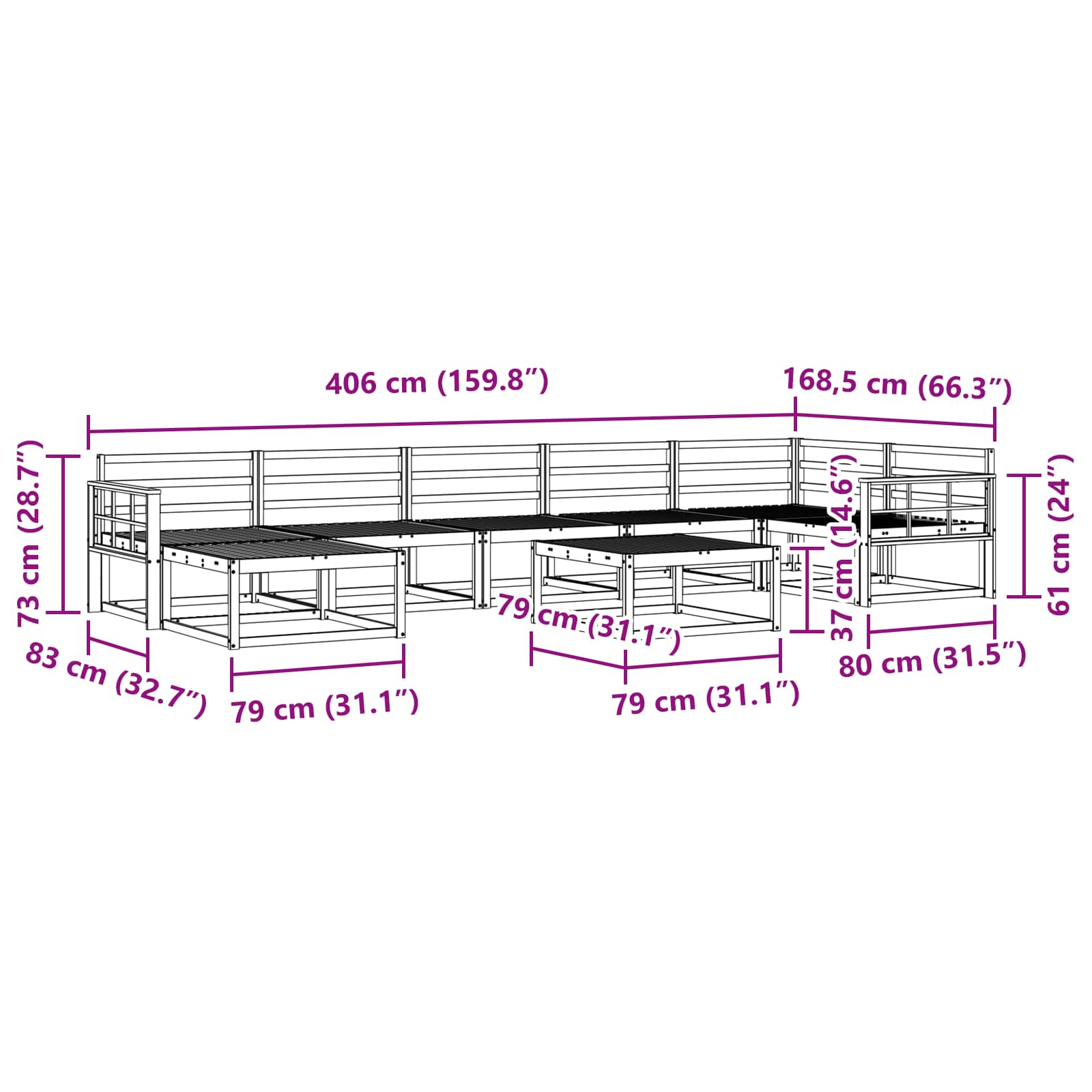 vidaXL Zestaw sof na zewnątrz 8 pcs Biały Lite Drewno Akacji