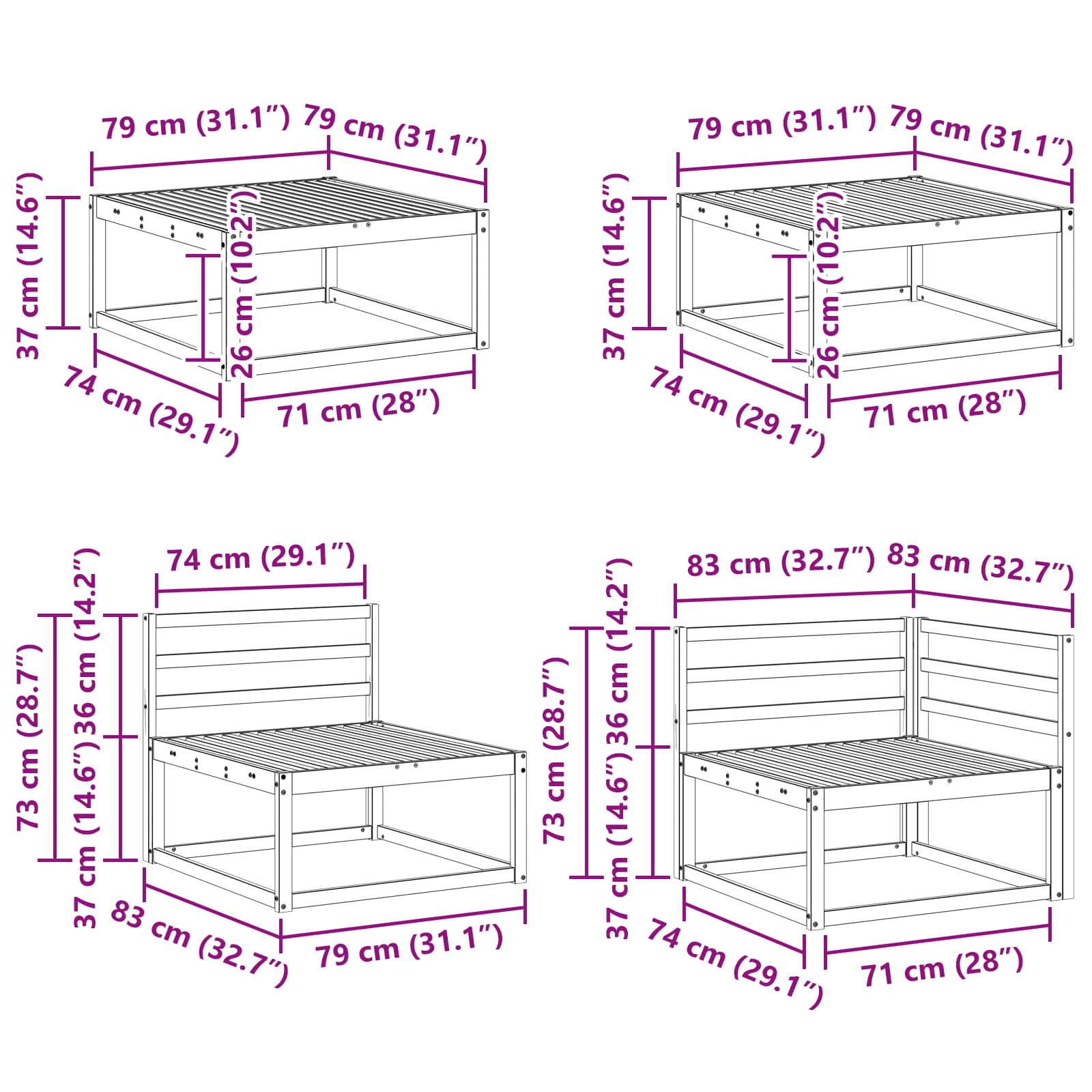 vidaXL Zestaw sof na zewnątrz 8 pcs Biały Lite Drewno Akacji