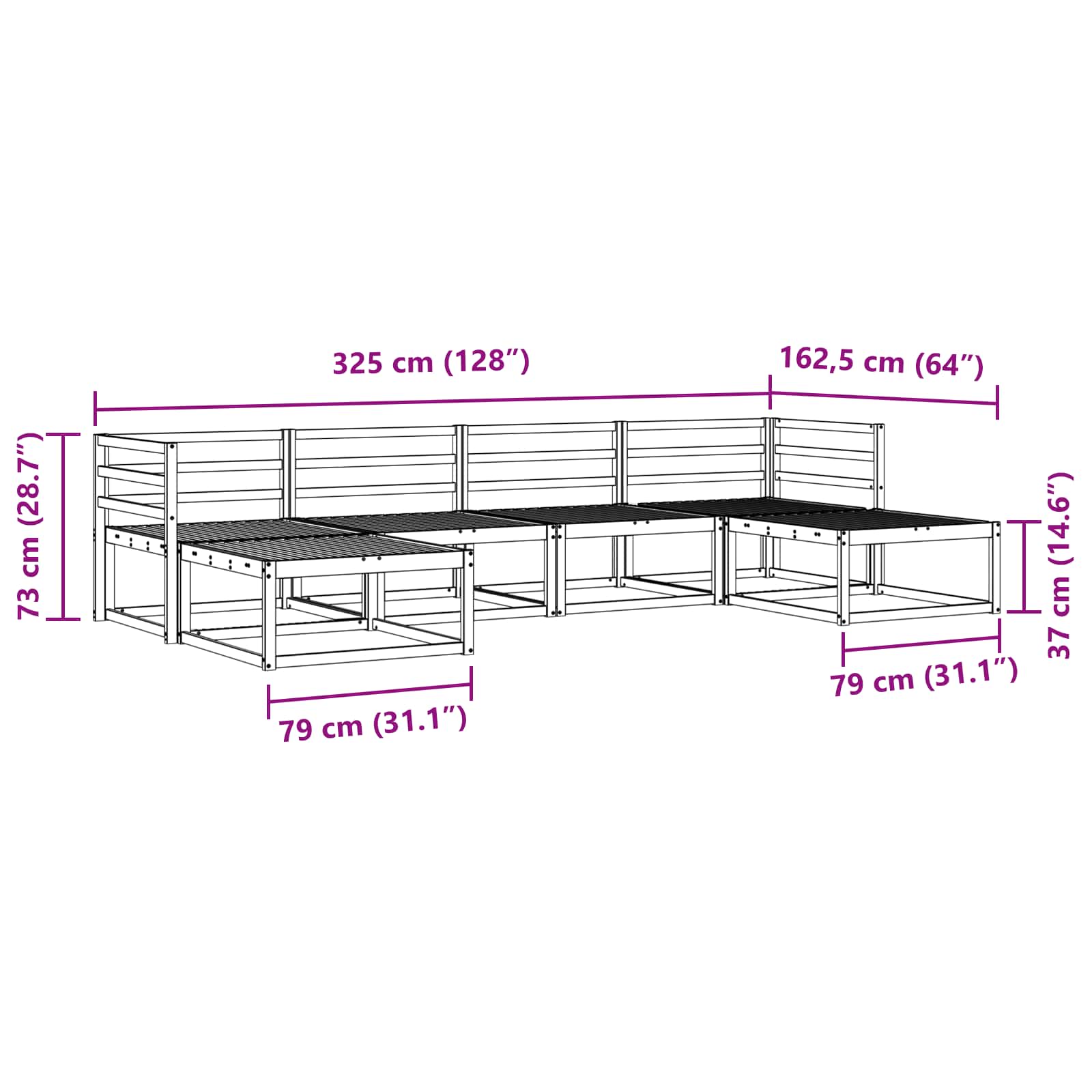 vidaXL Zestaw sof na zewnątrz 6 pcs Biały Lite Drewno Akacji