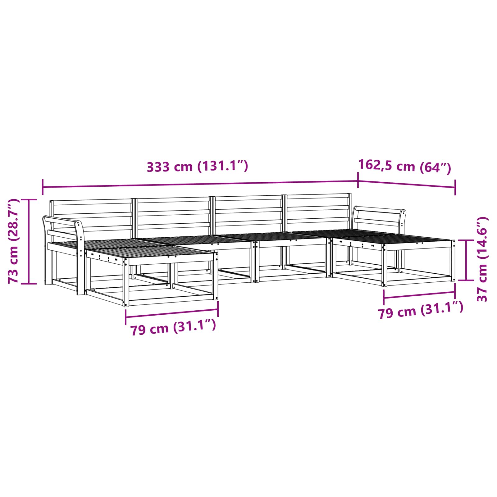 vidaXL Zestaw sof na zewnątrz 6 pcs Biały Lite Drewno Akacji