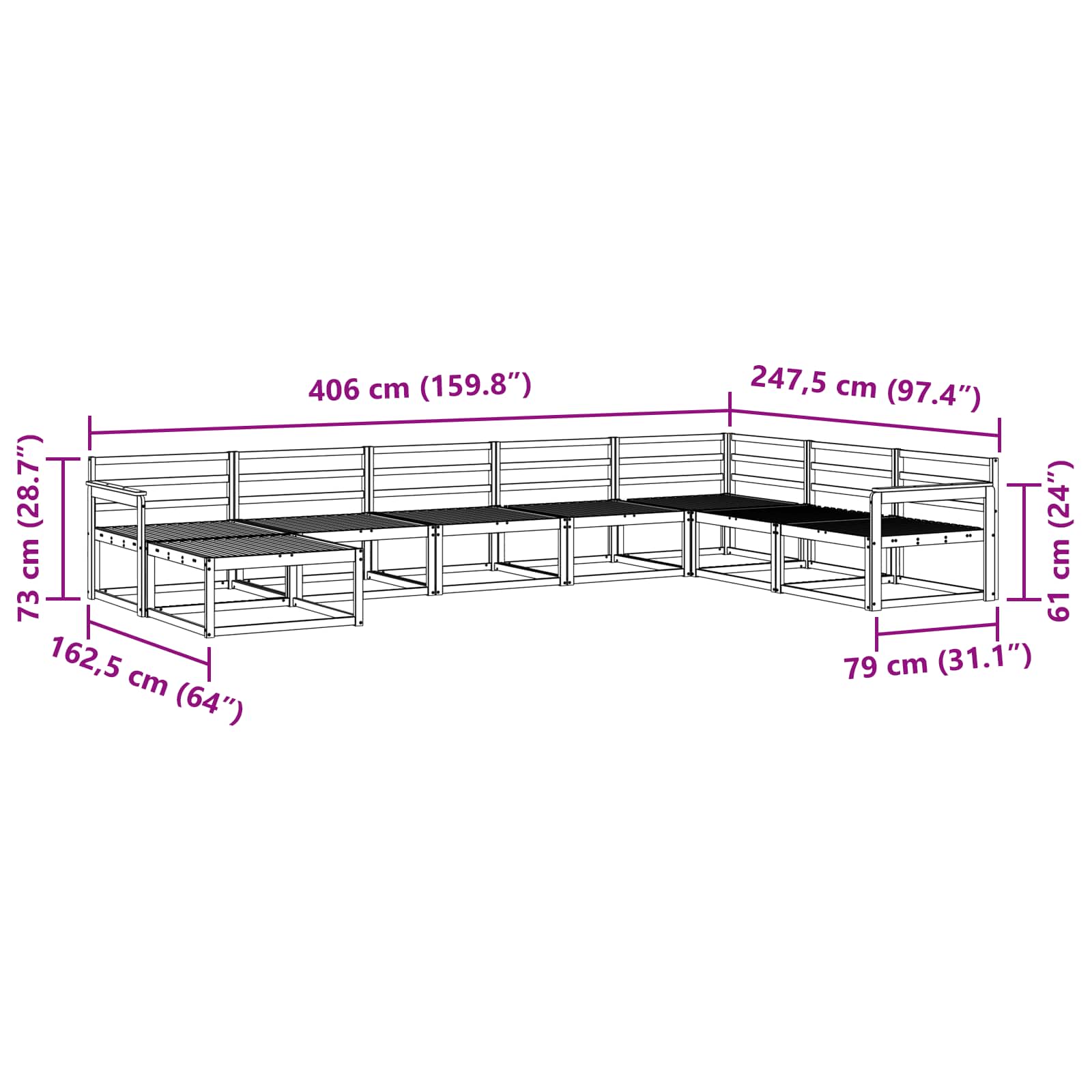 vidaXL Zestaw sof na zewnątrz 8 pcs Biały Lite Drewno Akacji