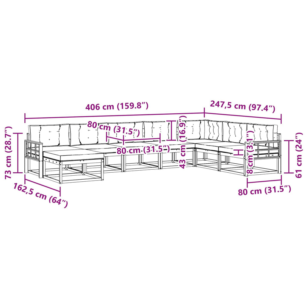vidaXL Zestaw sof na zewnątrz 8 pcs Biały i jasnoszary