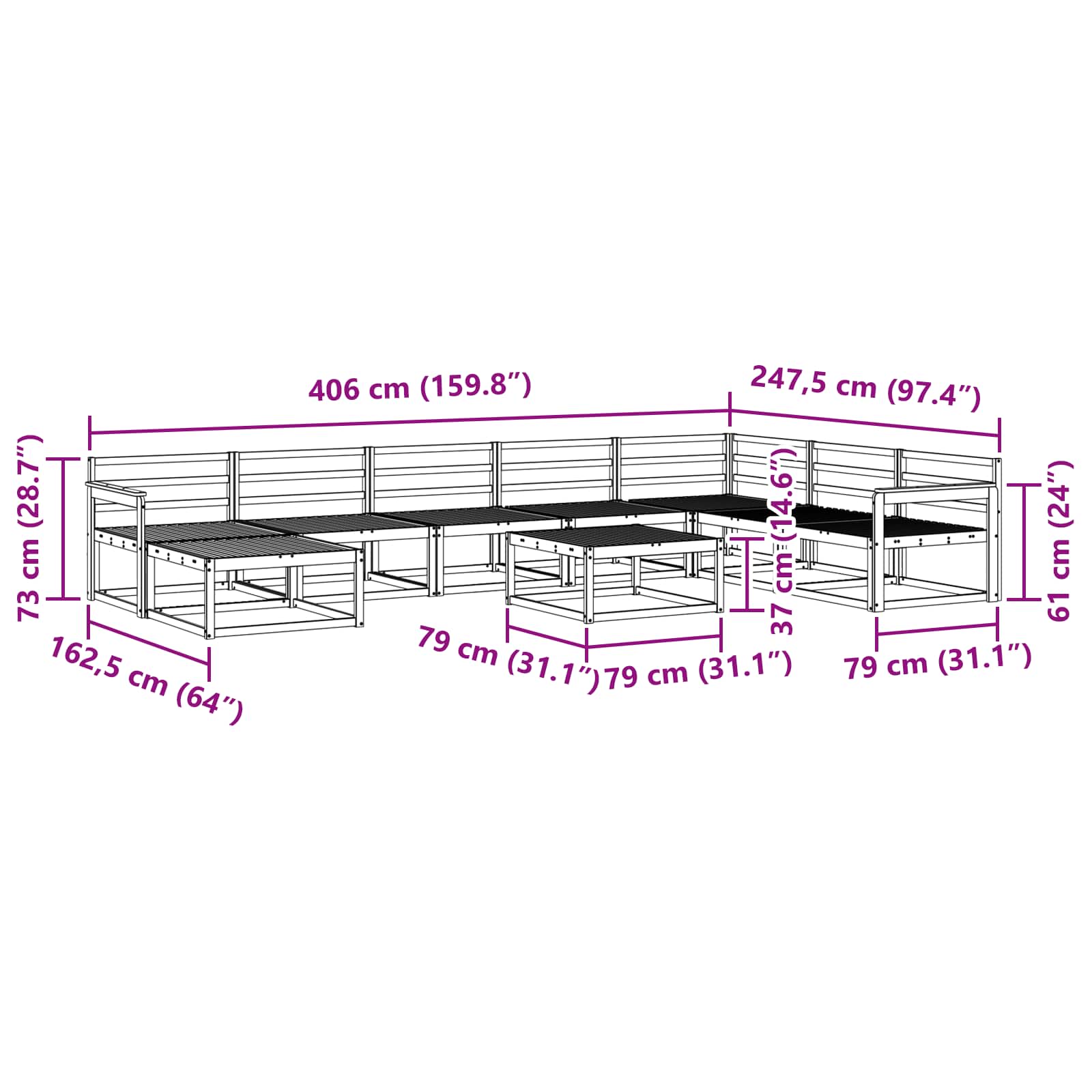 vidaXL Zestaw sof na zewnątrz 9 pcs Biały Lite Drewno Akacji