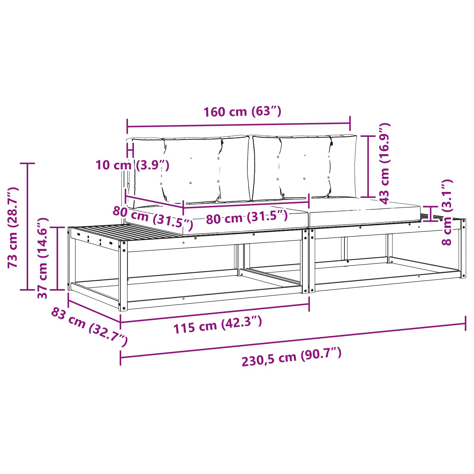 vidaXL Zestaw sof na zewnątrz Biały 230,5 x 83 x 73 cm Poliester