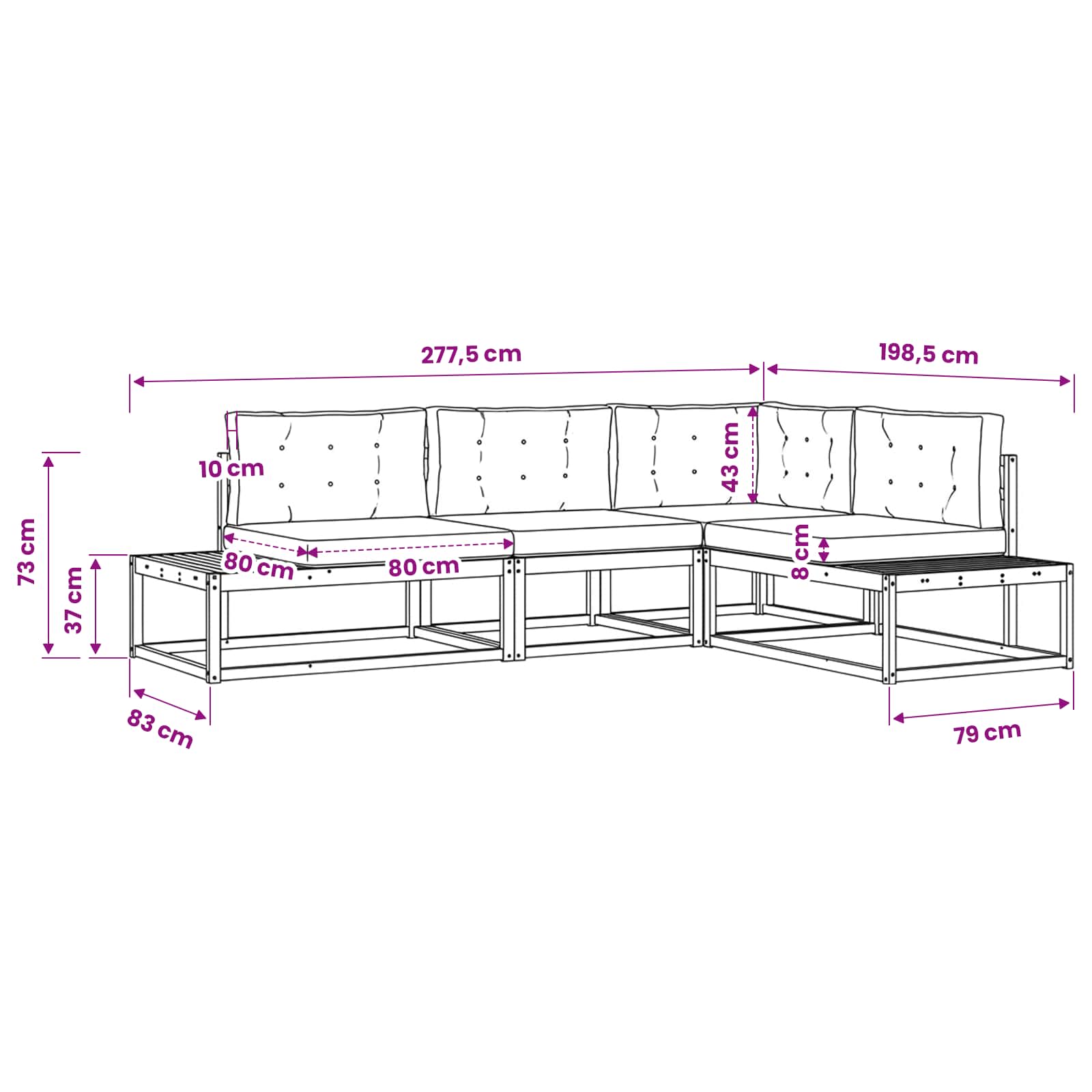 vidaXL Zestaw sof na zewnątrz Biały 277,5 x 198,5 x 73 cm Poliester