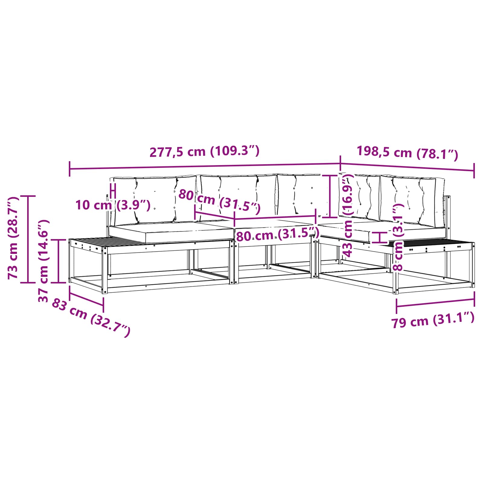 vidaXL Zestaw sof na zewnątrz Biały 277,5 x 198,5 x 73 cm Poliester