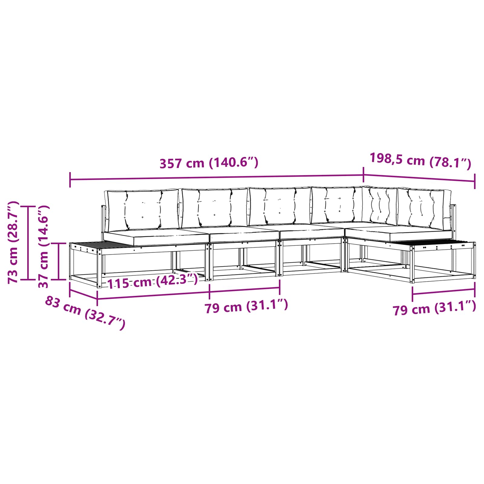 vidaXL Zestaw sof na zewnątrz Biały 357 x 198,5 x 73 cm Poliester