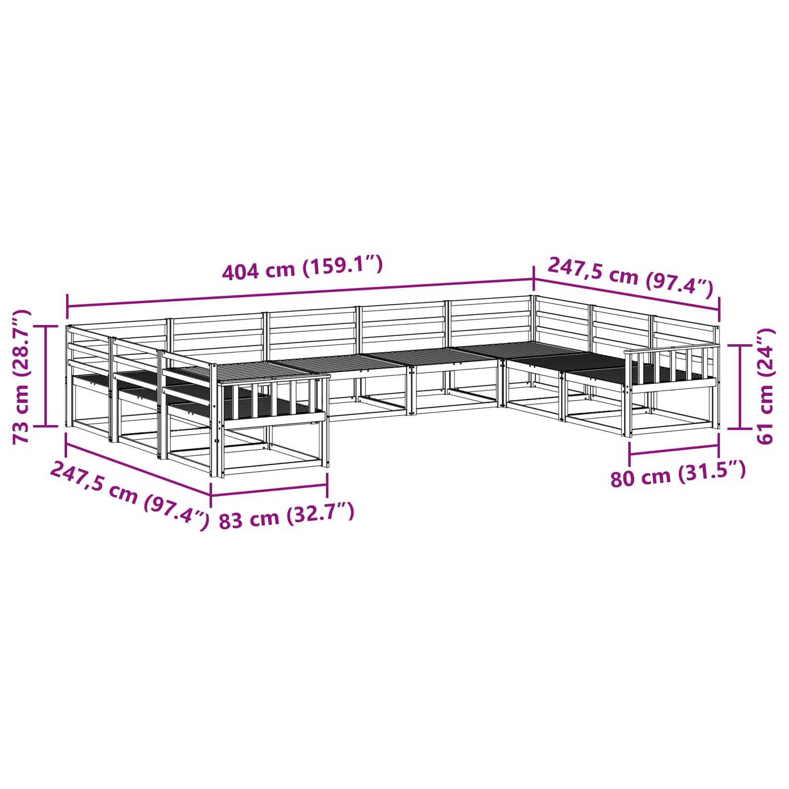 vidaXL Zestaw sof na zewnątrz 9 pcs Biały 404 x 247,5 x 73 cm