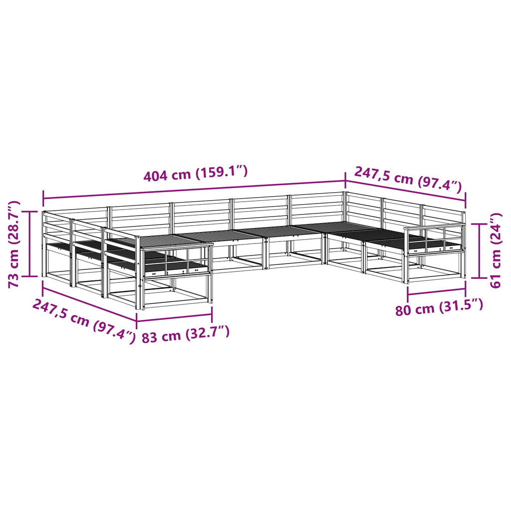 vidaXL Zestaw sof na zewnątrz 9 pcs Biały 404 x 247,5 x 73 cm