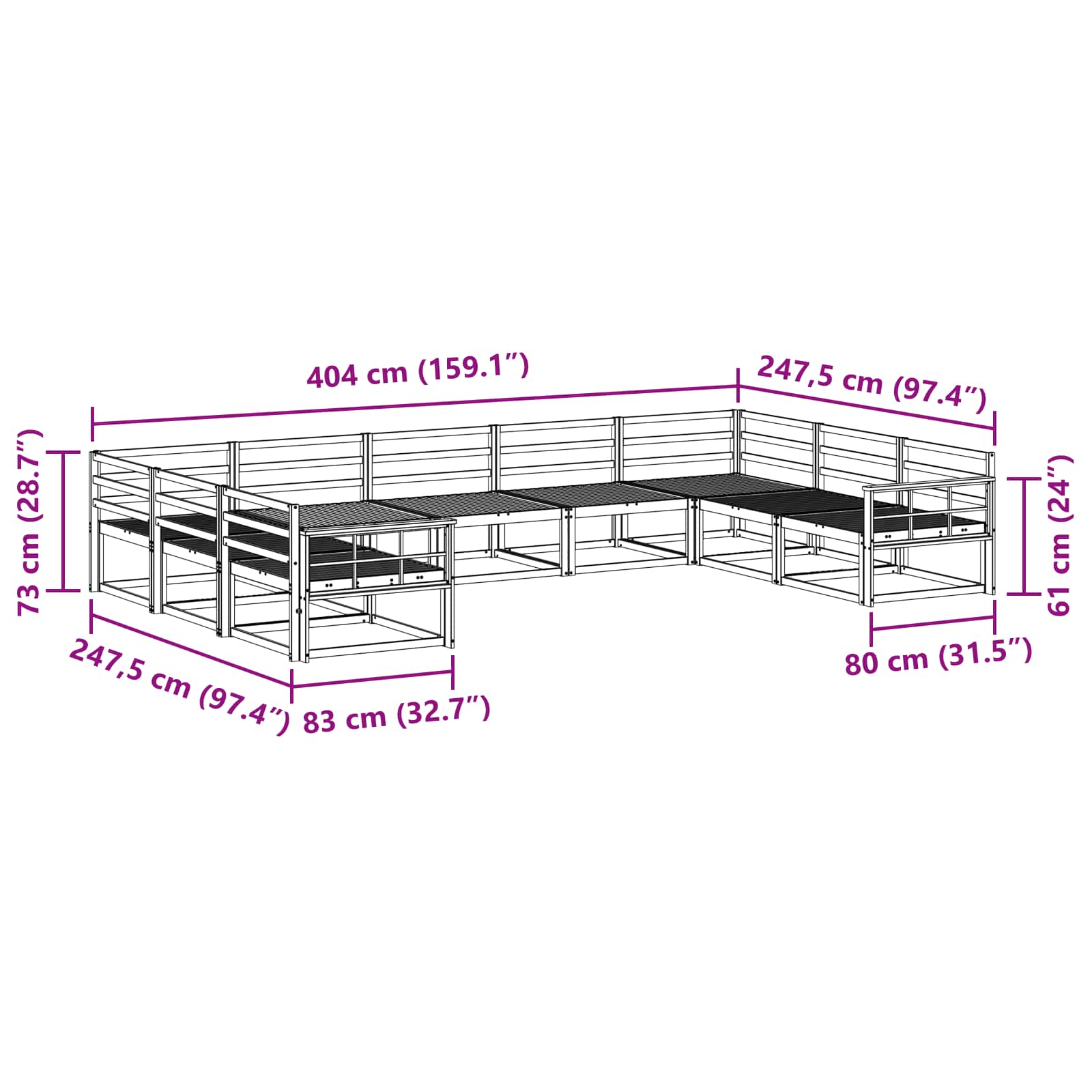 vidaXL Zestaw sof na zewnątrz 9 pcs Biały 404 x 247,5 x 73 cm