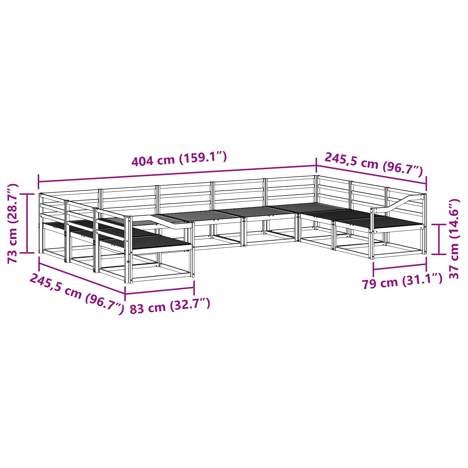 vidaXL Zestaw sof na zewnątrz 9 pcs Biały 404 x 245,5 x 73 cm