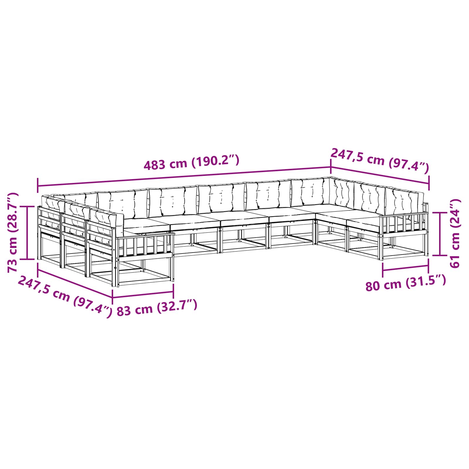 vidaXL Zestaw sof na zewnątrz z poduszką 10 pcs Biały i kremowy