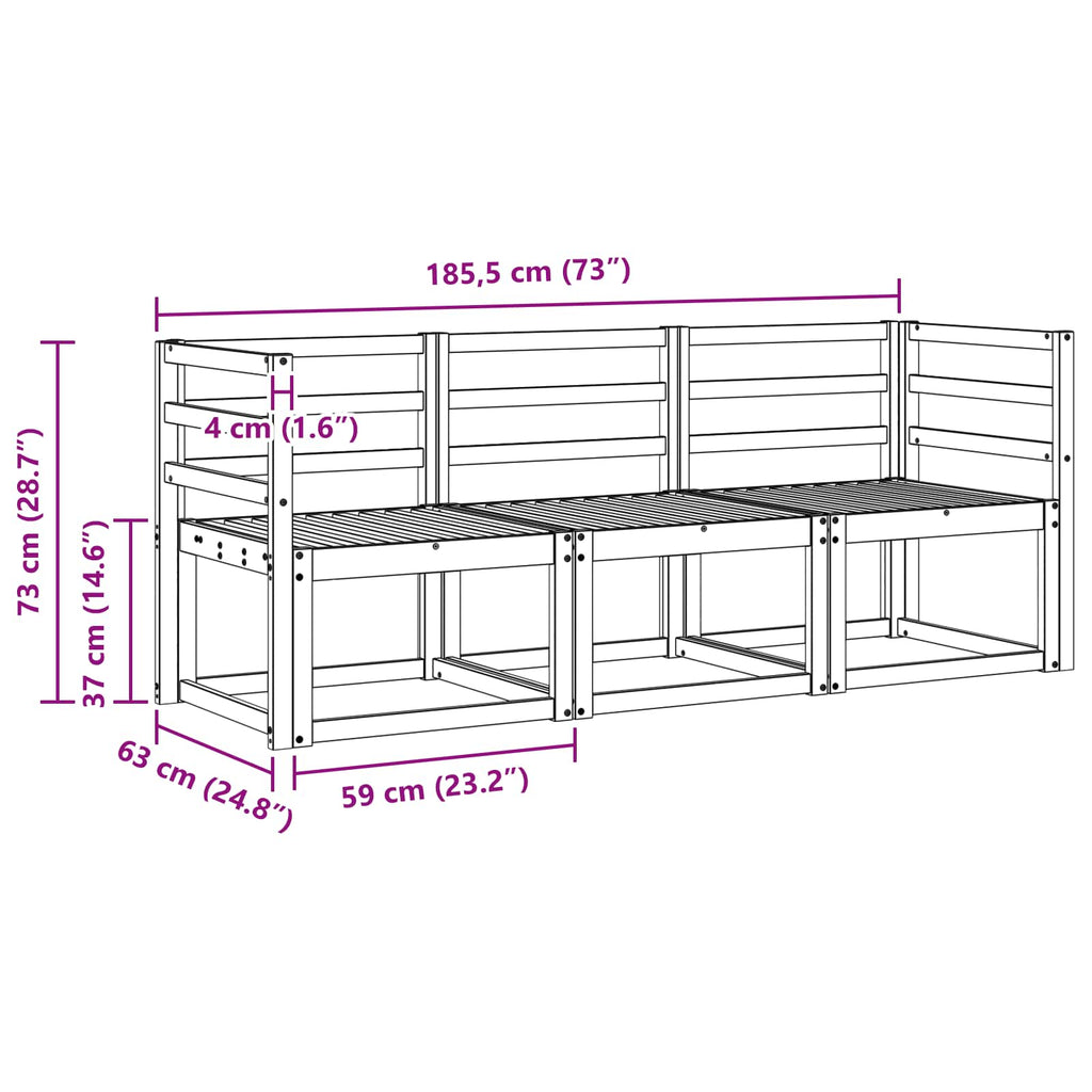 vidaXL Zestaw sof na zewnątrz 3 pcs Biały 185,5 x 63 x 73 cm