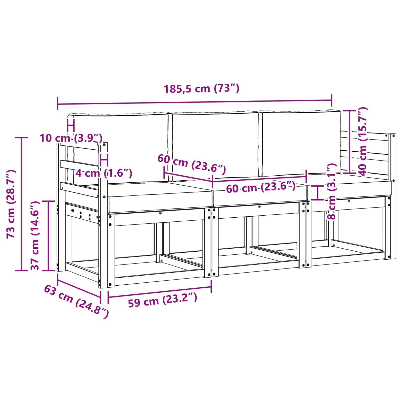 vidaXL Zestaw sof na zewnątrz 3 pcs
