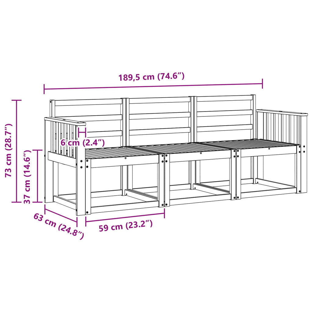 vidaXL Zestaw sof na zewnątrz 3 pcs Biały 189,5 x 63 x 73 cm