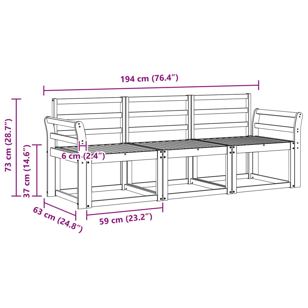 vidaXL Zestaw sof na zewnątrz 3 pcs Biały 194 x 63 x 73 cm