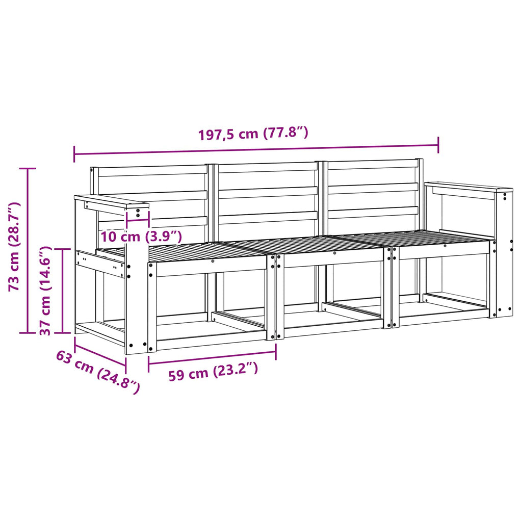 vidaXL Zestaw sof na zewnątrz 3 pcs Biały 197,5 x 63 x 73 cm