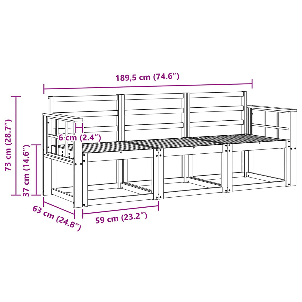 vidaXL Zestaw sof na zewnątrz 3 pcs Biały 189,5 x 63 x 73 cm