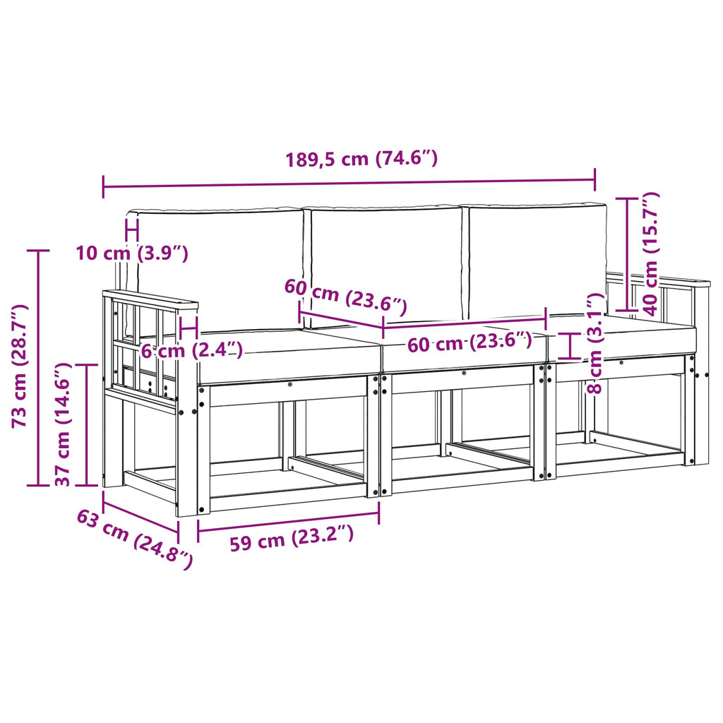 vidaXL Zestaw sof na zewnątrz 3 pcs
