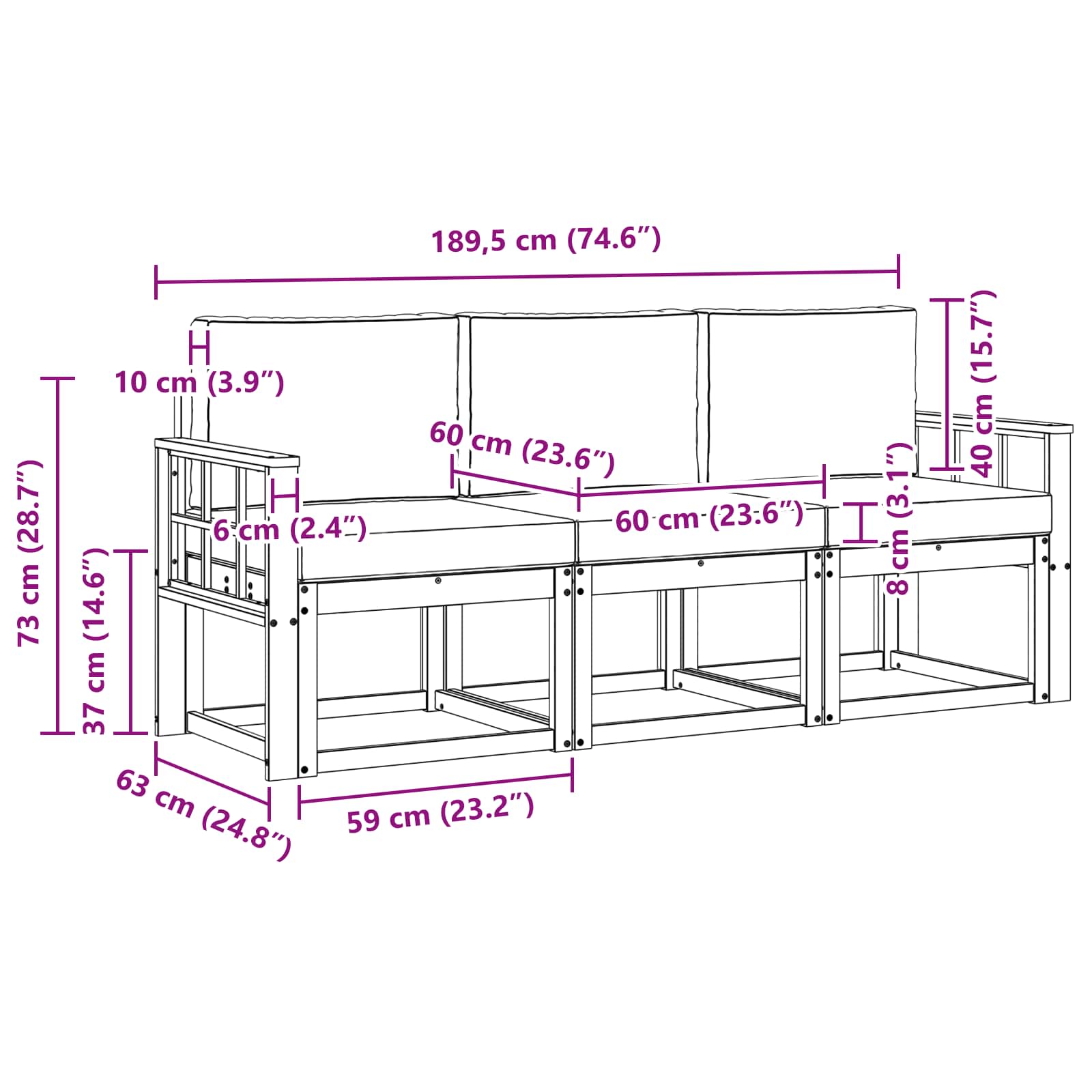 vidaXL Zestaw sof na zewnątrz 3 pcs