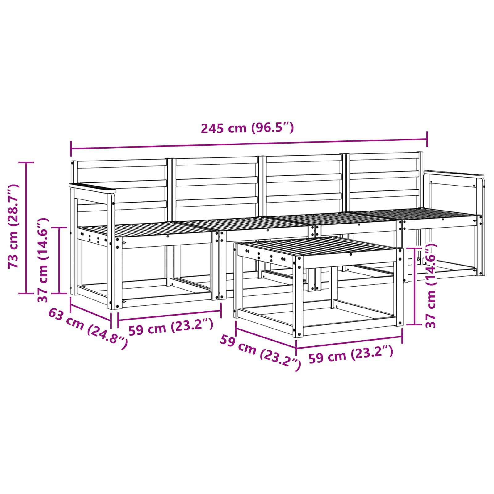 vidaXL Zestaw sof na zewnątrz 5 pcs Biały 59 x 59 x 37 cm