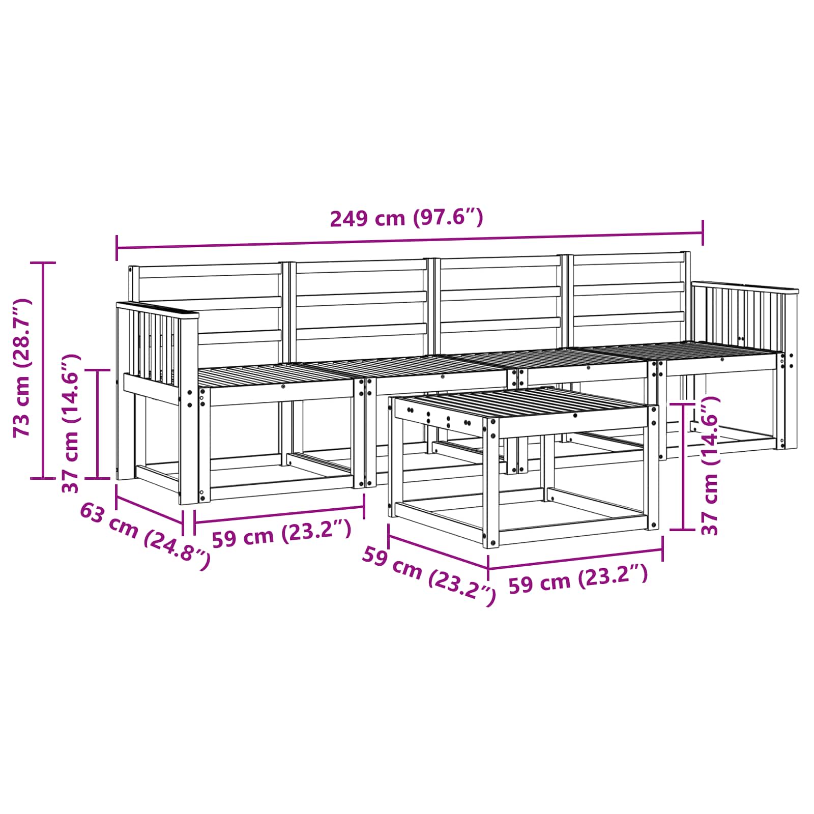 vidaXL Zestaw sof na zewnątrz 5 pcs Biały 59 x 59 x 37 cm