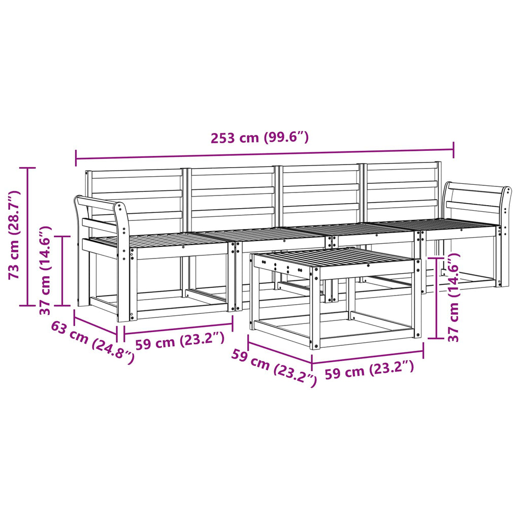 vidaXL Zestaw sof na zewnątrz 5 pcs Biały 59 x 59 x 37 cm