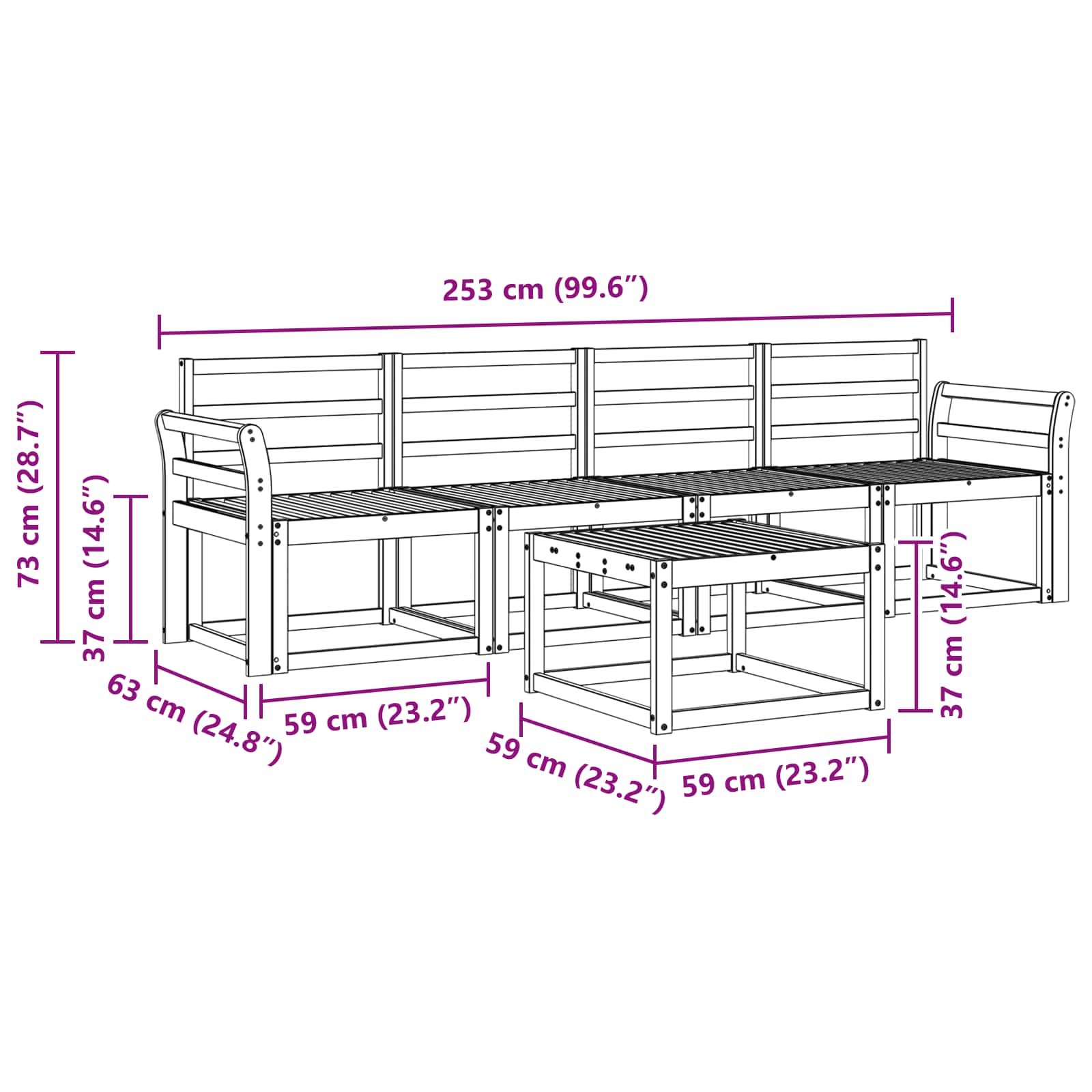 vidaXL Zestaw sof na zewnątrz 5 pcs Biały 59 x 59 x 37 cm