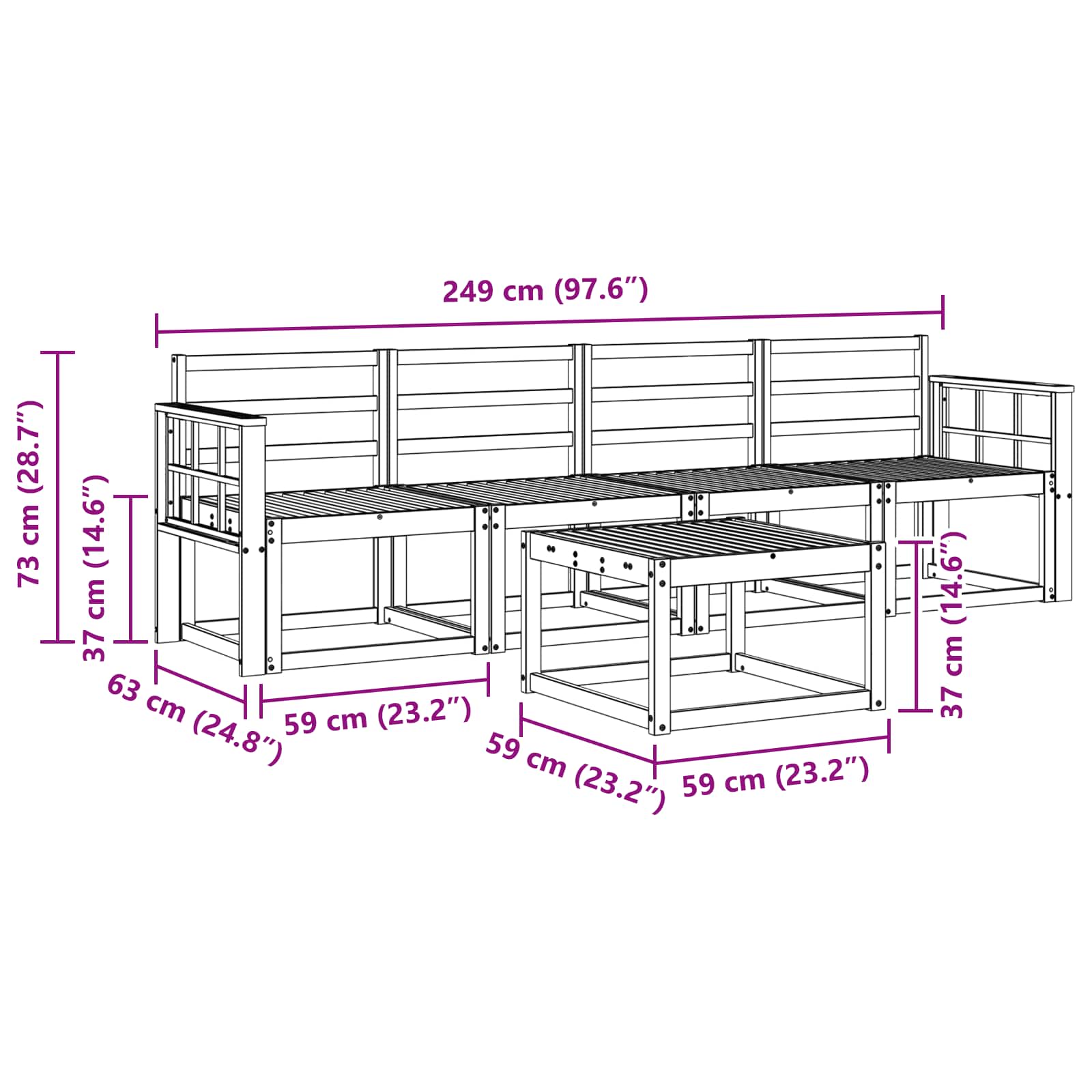 vidaXL Zestaw sof na zewnątrz 5 pcs Biały 59 x 59 x 37 cm