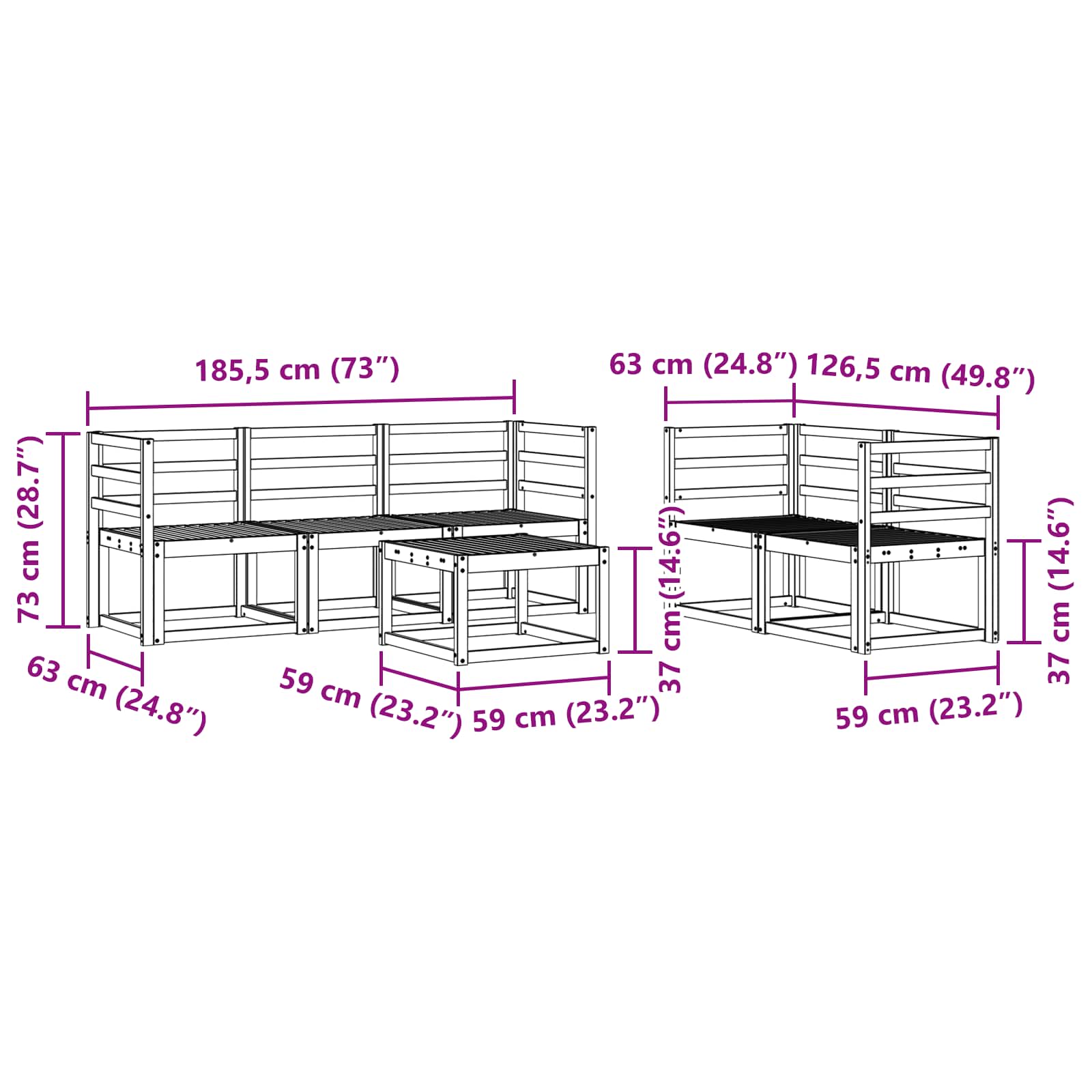 vidaXL Zestaw sof na zewnątrz 6 pcs Biały 59 x 59 x 37 cm