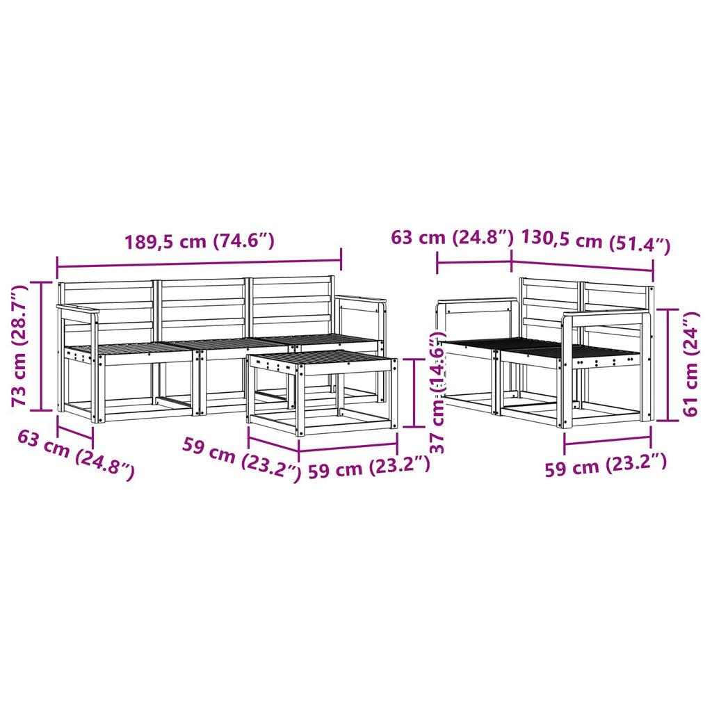 vidaXL Zestaw sof na zewnątrz 6 pcs Biały 59 x 59 x 37 cm
