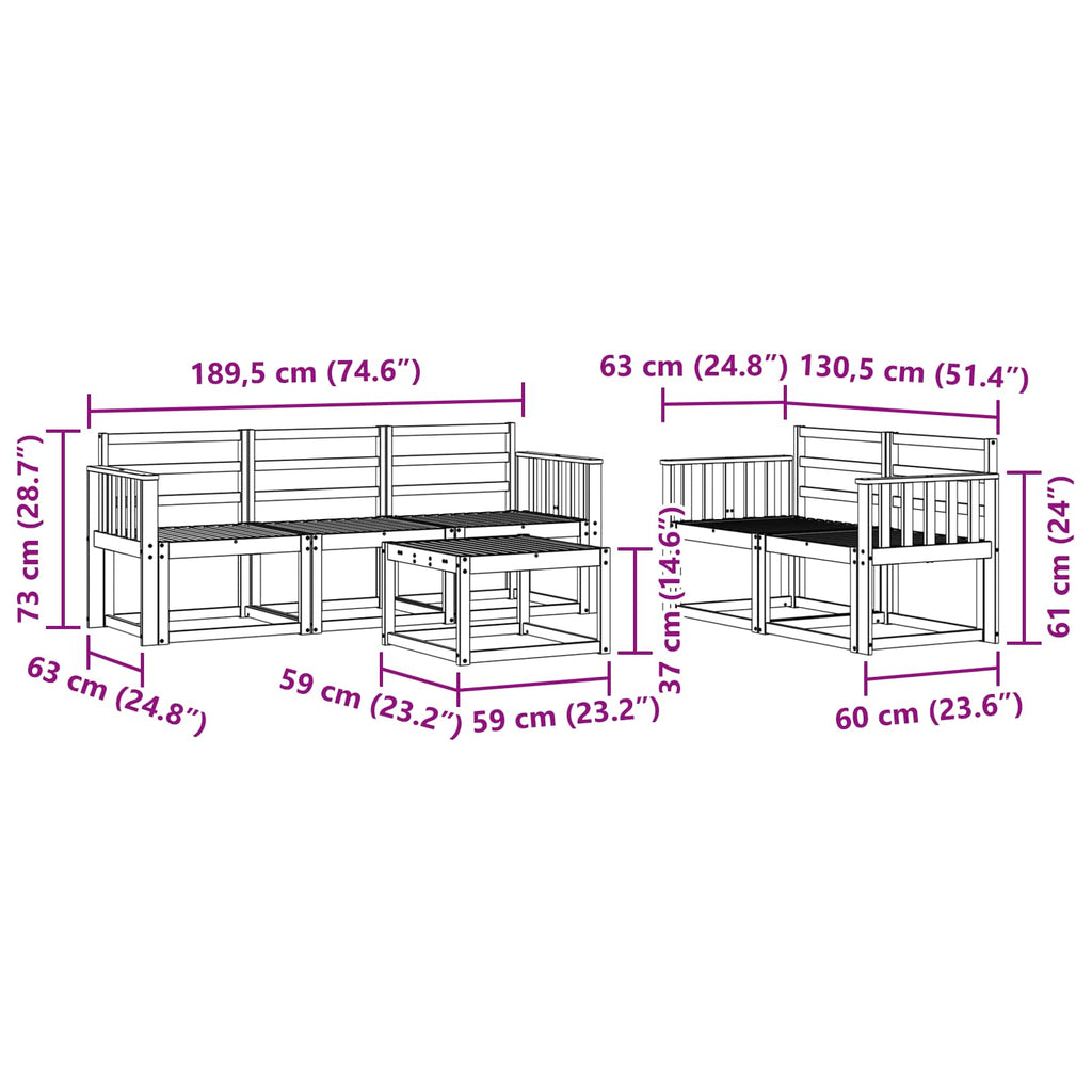 vidaXL Zestaw sof na zewnątrz 6 pcs Biały 59 x 59 x 37 cm