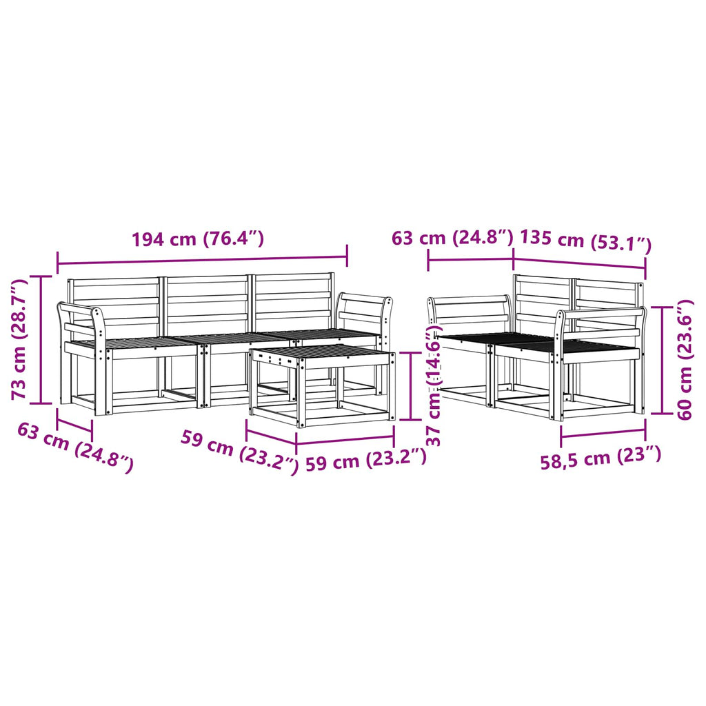 vidaXL Zestaw sof na zewnątrz 6 pcs Biały 59 x 59 x 37 cm