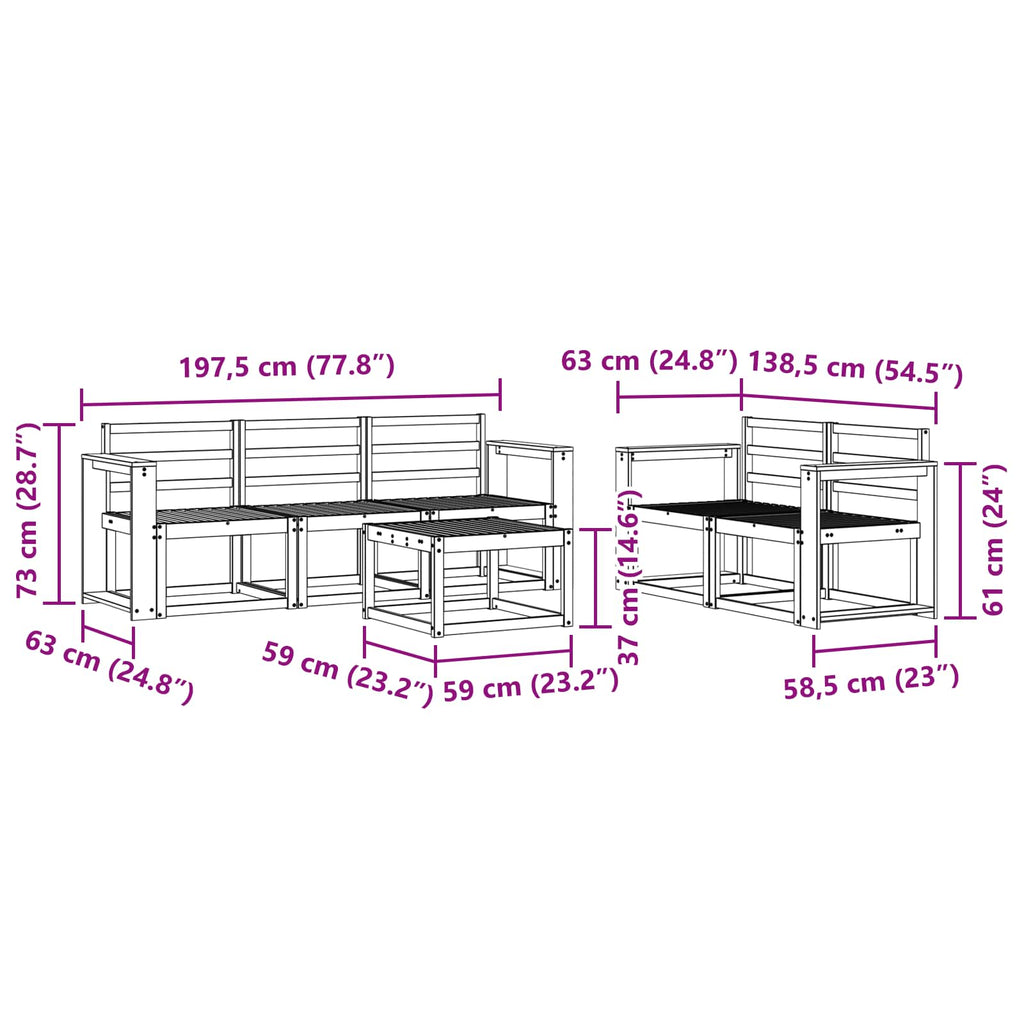 vidaXL Zestaw sof na zewnątrz 6 pcs Biały 59 x 59 x 37 cm