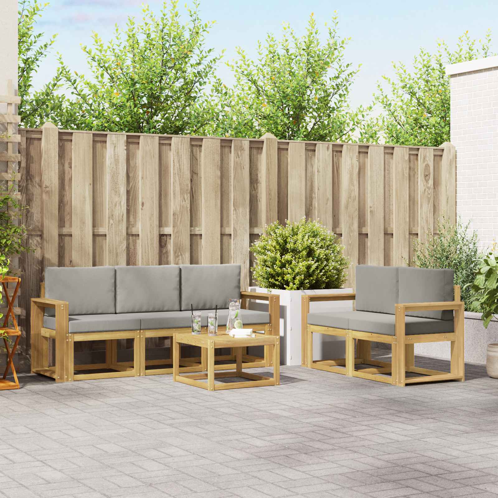 vidaXL Zestaw sof na zewnątrz 6 pcs Biały i jasnoszary 59 x 59 x 37 cm
