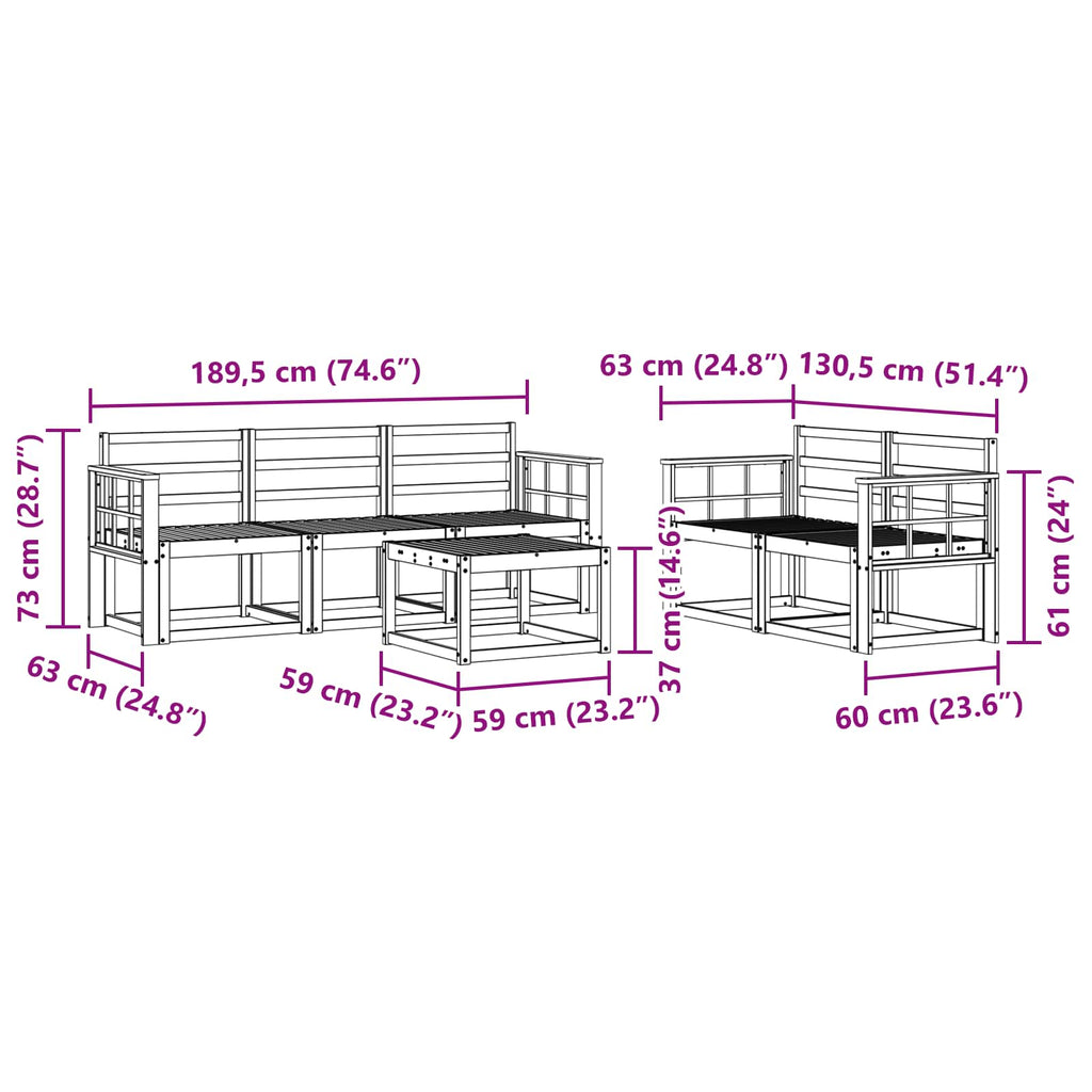vidaXL Zestaw sof na zewnątrz 6 pcs Biały 59 x 59 x 37 cm