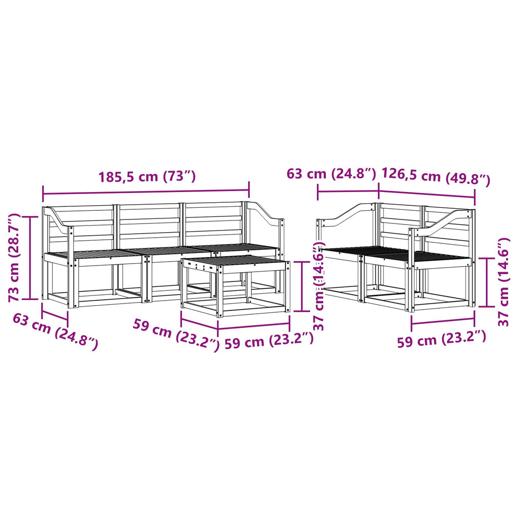 vidaXL Zestaw sof na zewnątrz 6 pcs Biały 59 x 59 x 37 cm