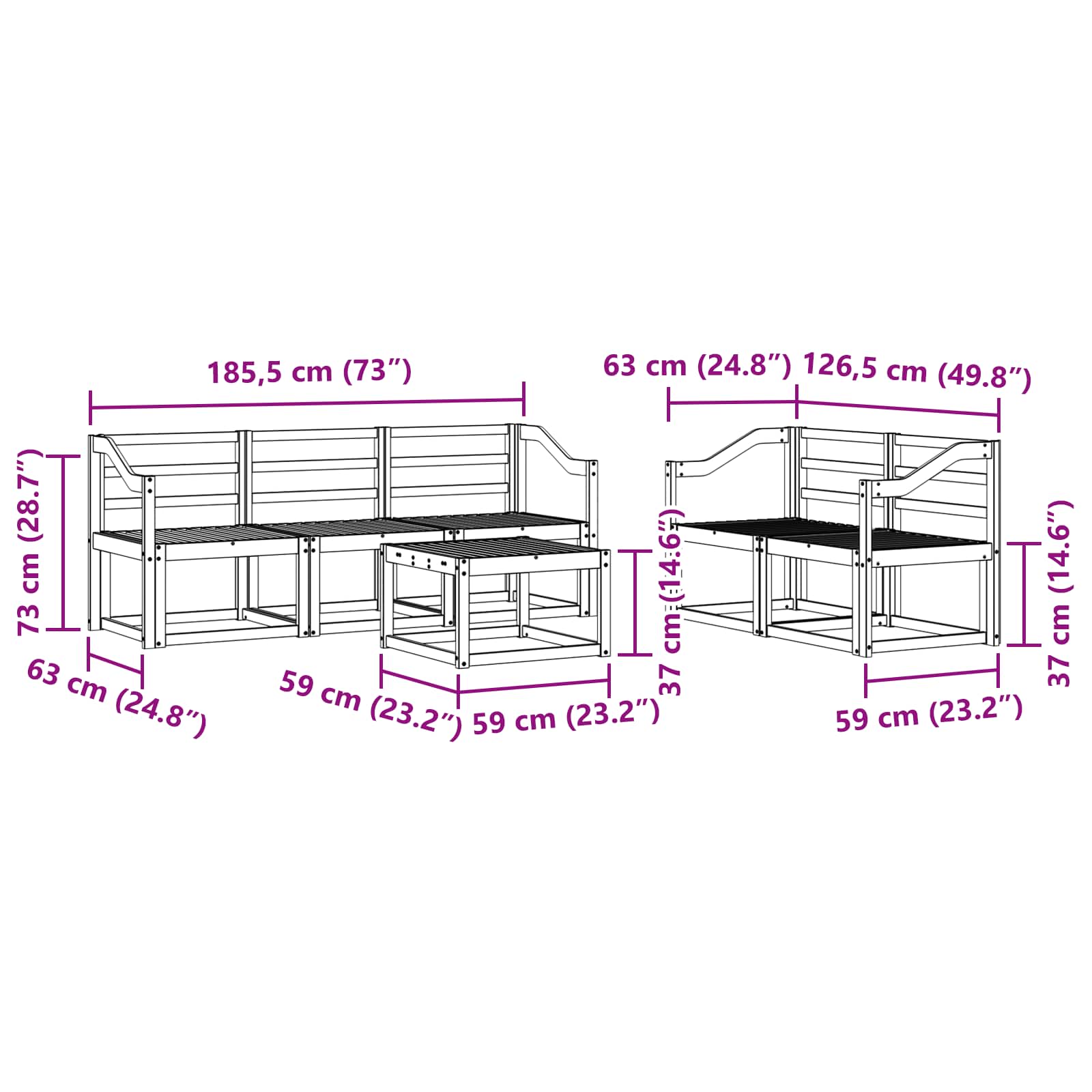 vidaXL Zestaw sof na zewnątrz 6 pcs Biały 59 x 59 x 37 cm