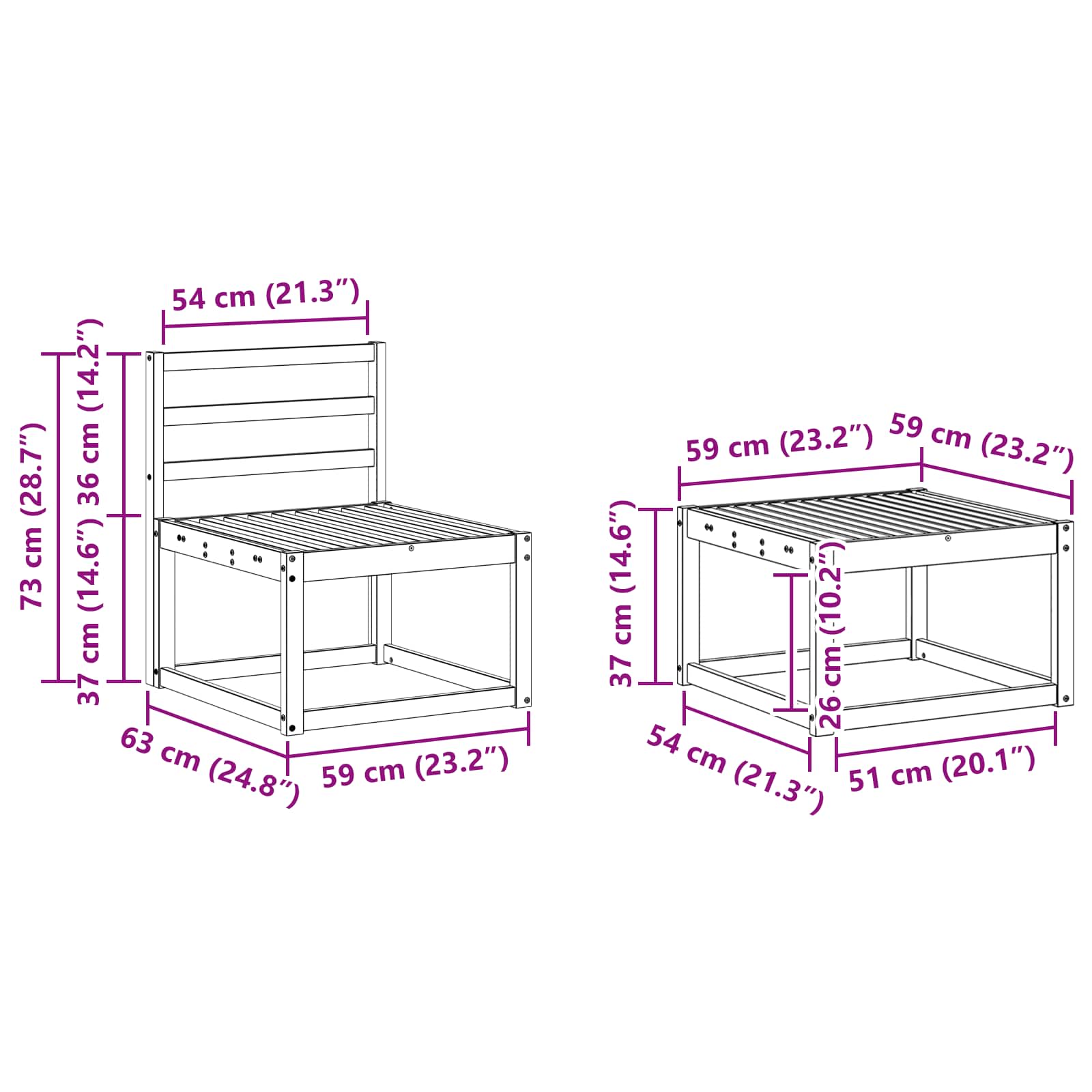 vidaXL Zestaw sof na zewnątrz 6 pcs Biały 59 x 59 x 37 cm