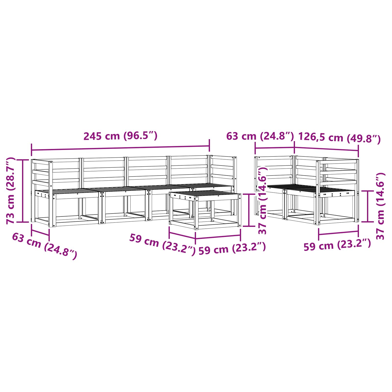 vidaXL Zestaw sof na zewnątrz 7 pcs Biały 59 x 59 x 37 cm