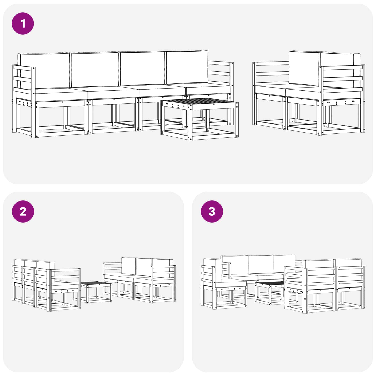 vidaXL Zestaw sof na zewnątrz 7 pcs Biały i jasnoszary 59 x 59 x 37 cm