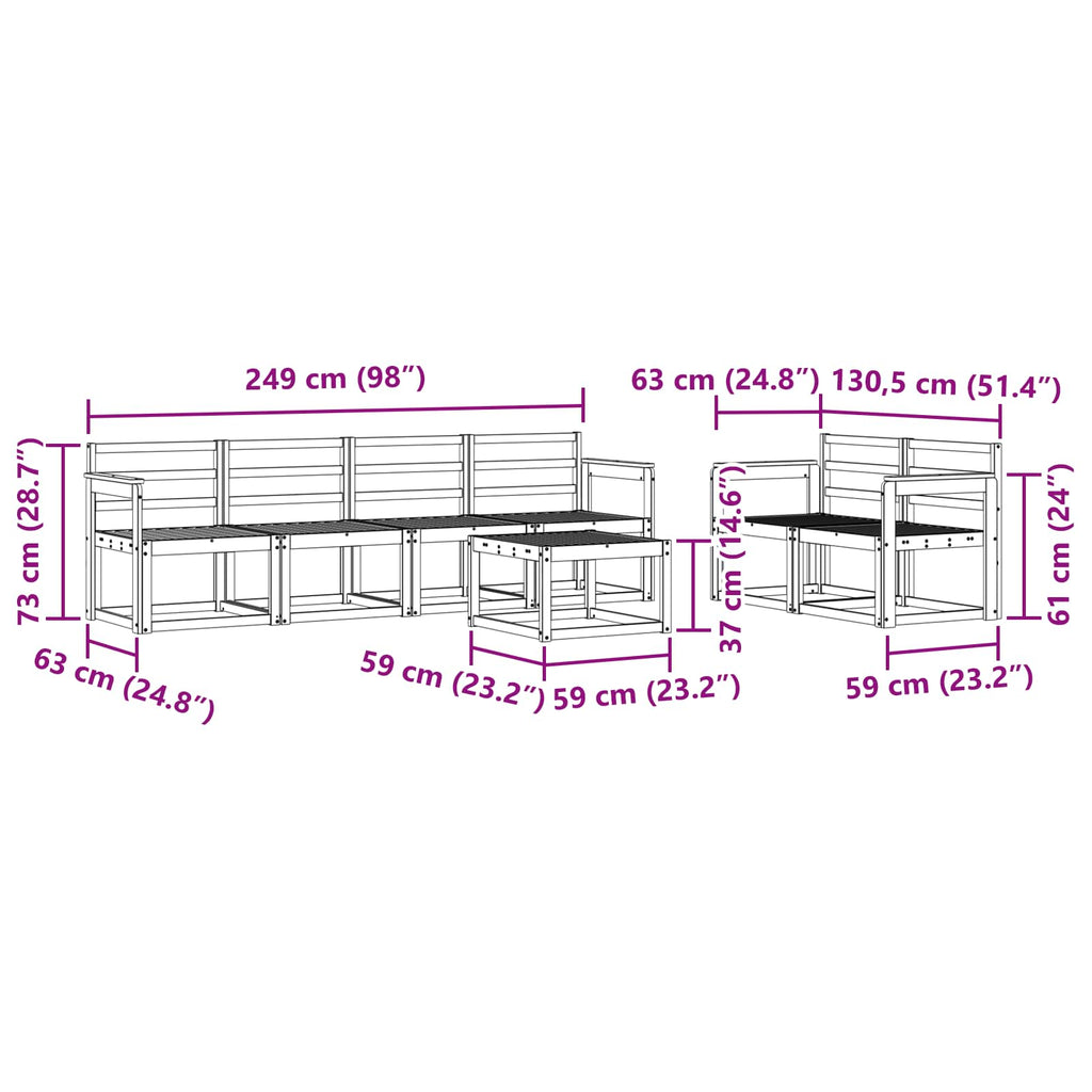vidaXL Zestaw sof na zewnątrz 7 pcs Biały 59 x 59 x 37 cm